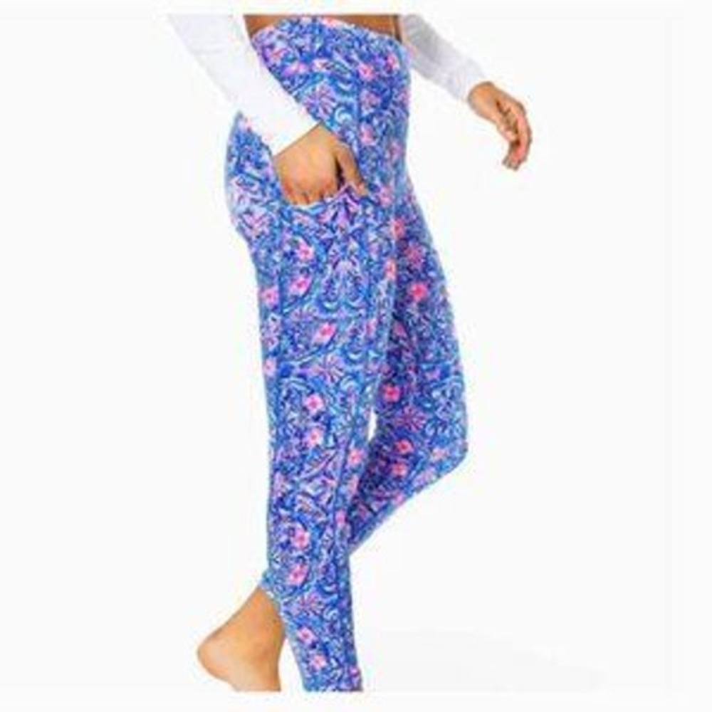 Lilly Pulitzer‎ Luxletic Weekender Leggings Women's XS Blue Peri Takin It Easy